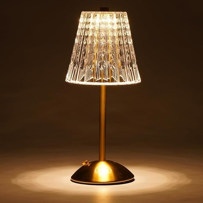 Modern Touch-Control Table Lamp with Gold Base and Textured Acrylic Shade