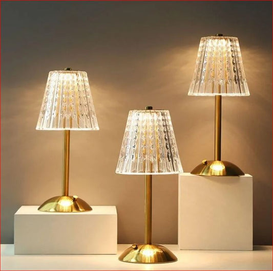 Modern Touch-Control Table Lamp with Gold Base and Textured Acrylic Shade